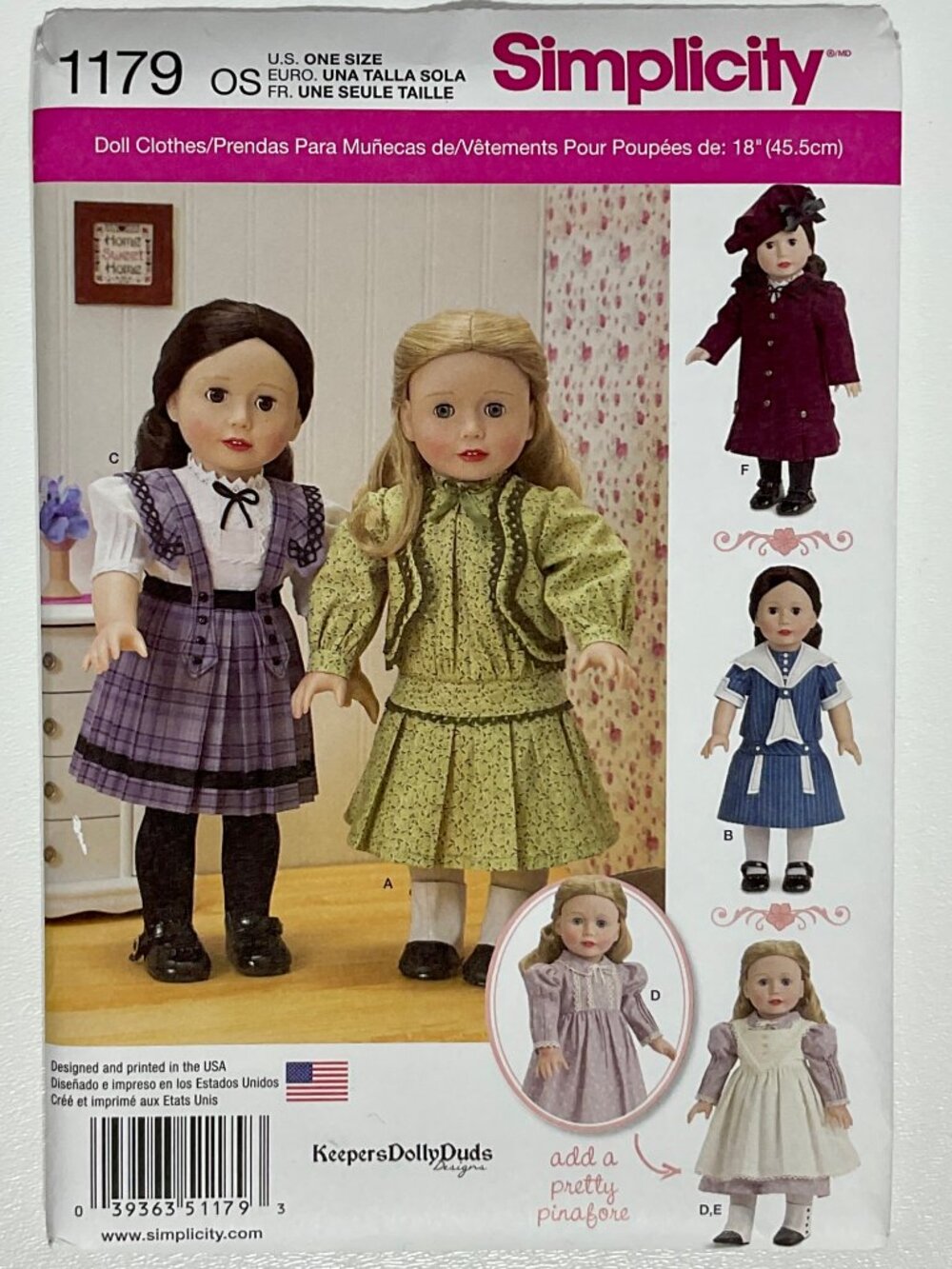 Uncut Simplicity 1179 18" Doll 1900s Sewing Pattern American Girl